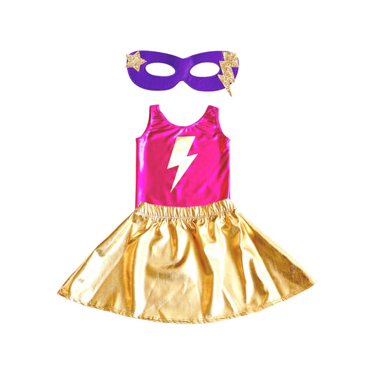 Super Hero Lightning Bolt Costume Set - Pink & Gold Sleeveless