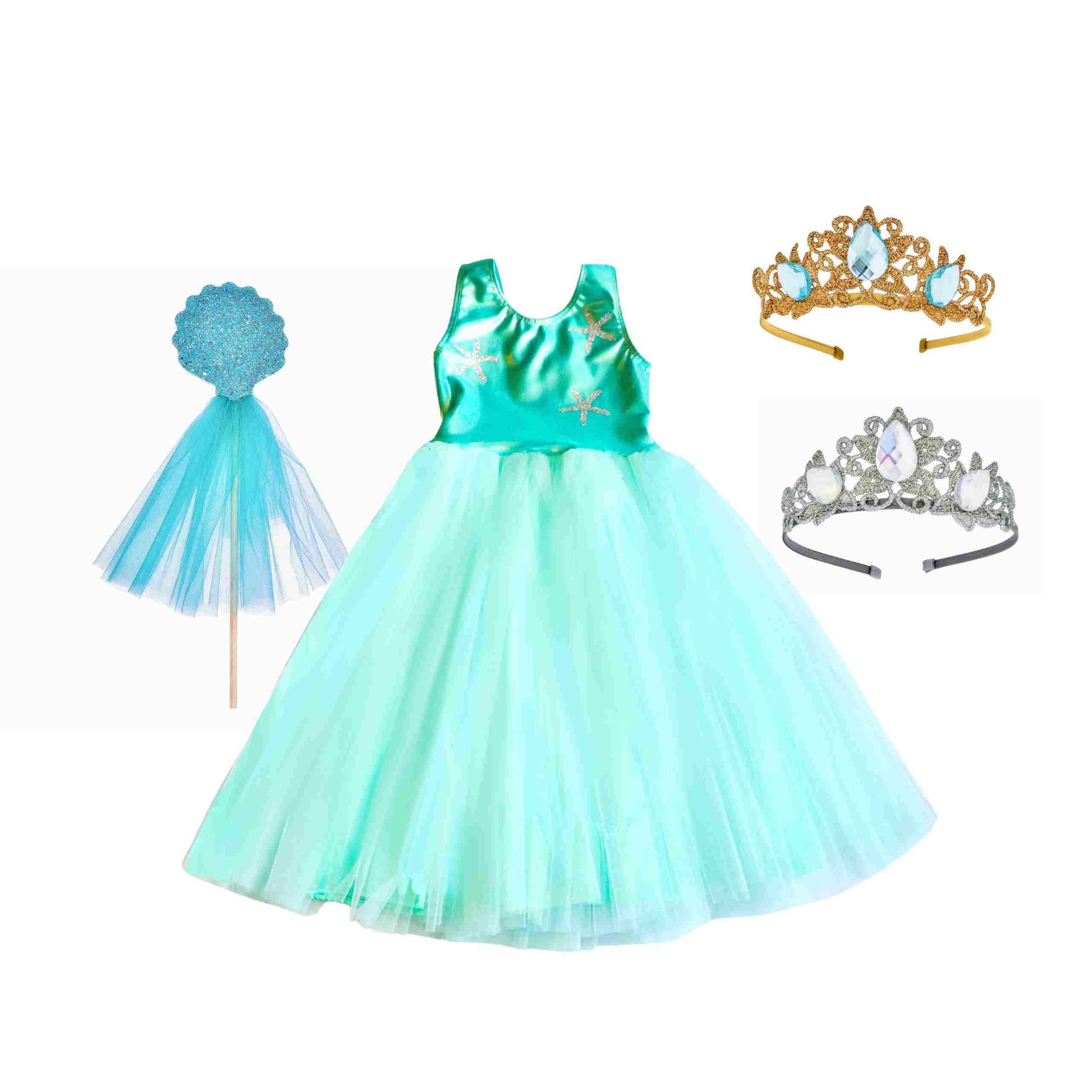 a little girl wearing a tiara and dress