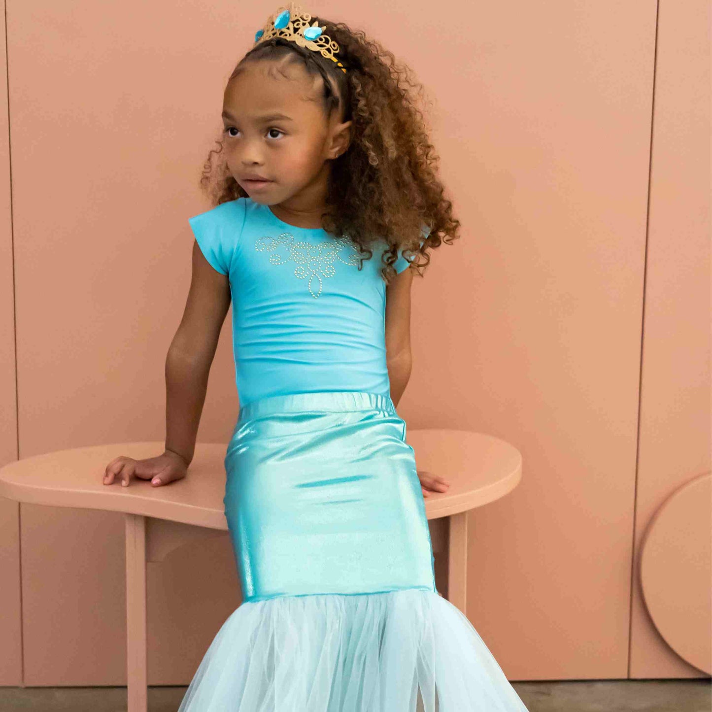 Mermaid Tail/Skirt, Crown  & Wand Set, Turquoise