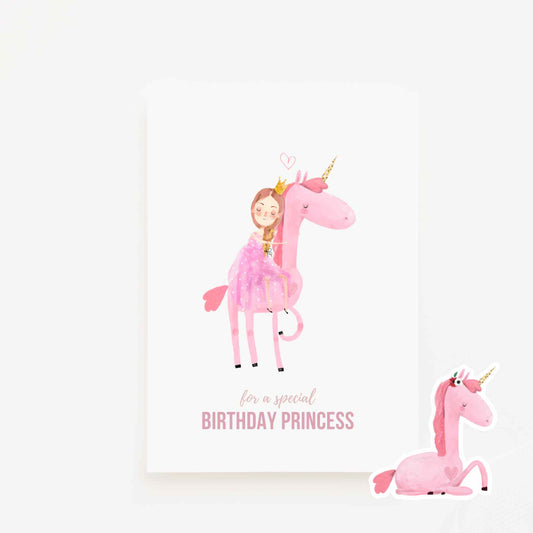 Pink Unicorn Princess Greeting Card & Sticker