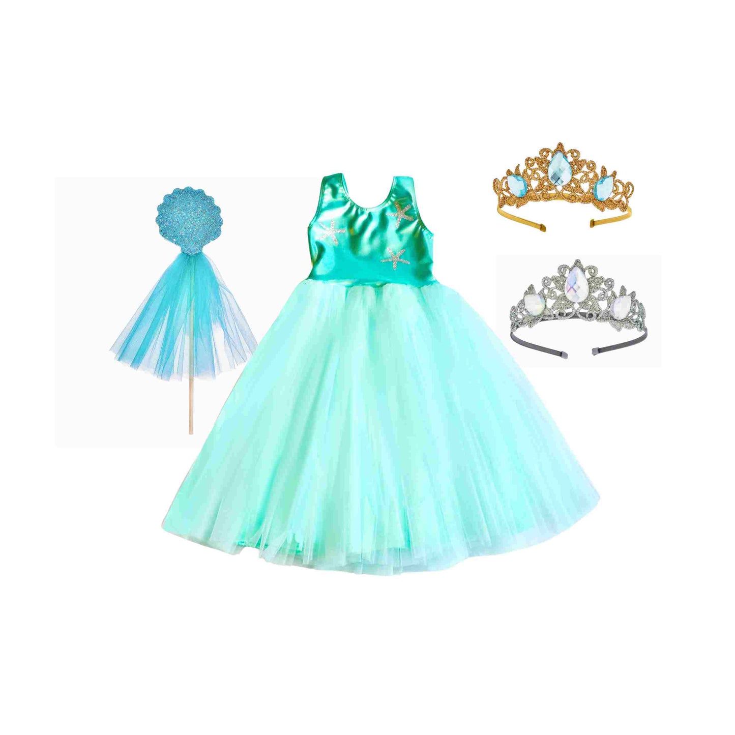 a little girl wearing a princess dress and tiara