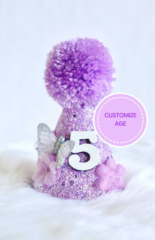 Lilac Butterfly Enchantment Birthday Party Hat