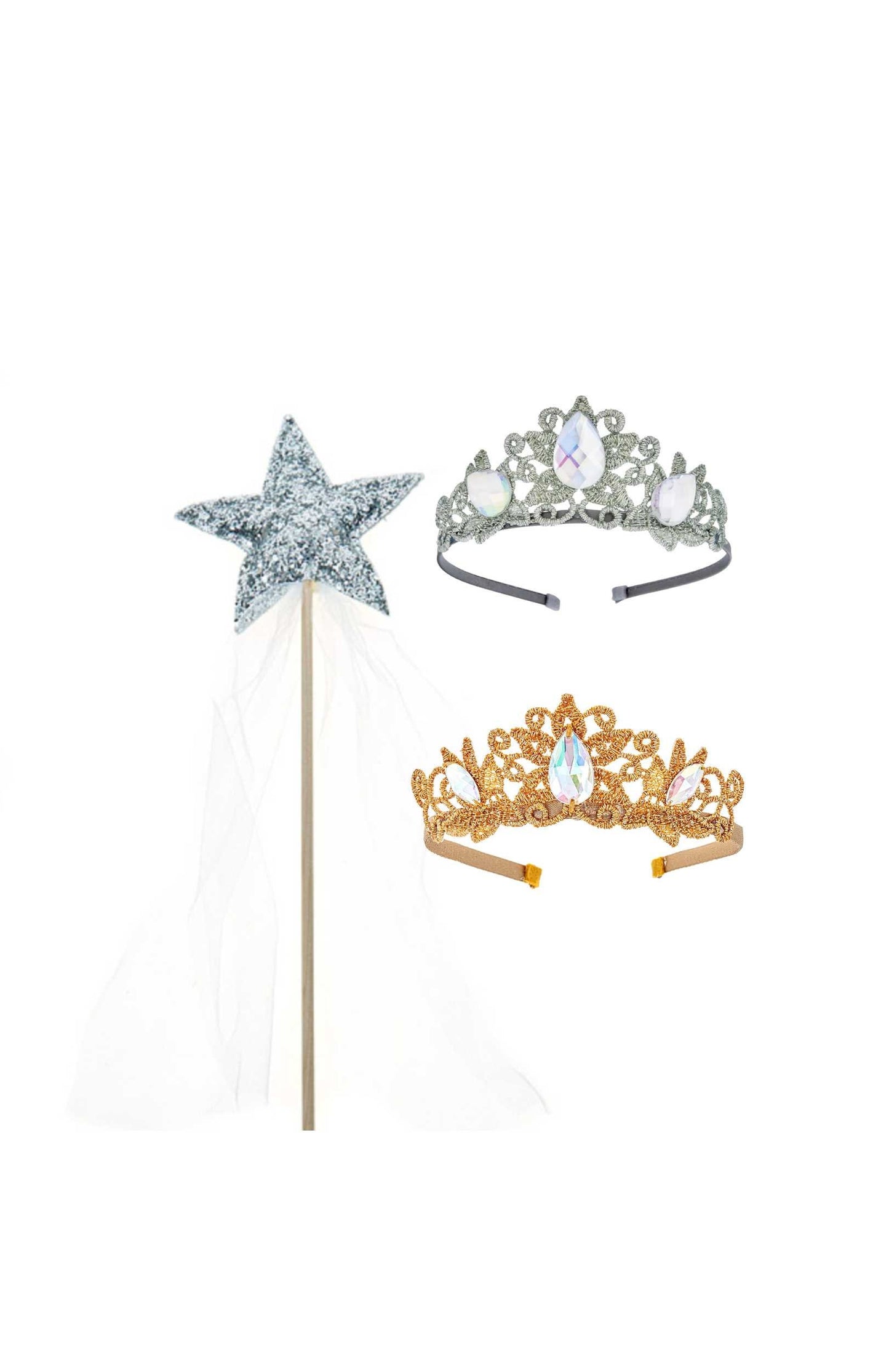 Princess Gift Set, Crowns + Wand, Gold & Silver
