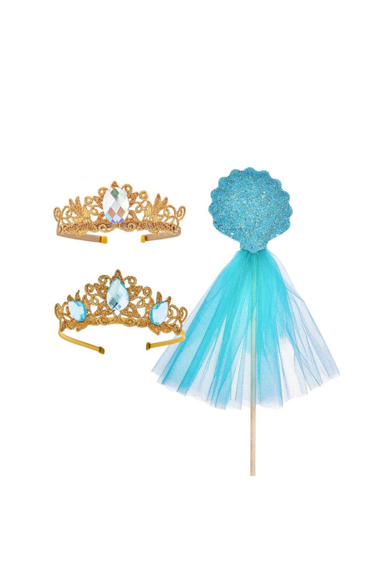 Mermaid Gift Set, Crowns + Wand , Gold & Blue